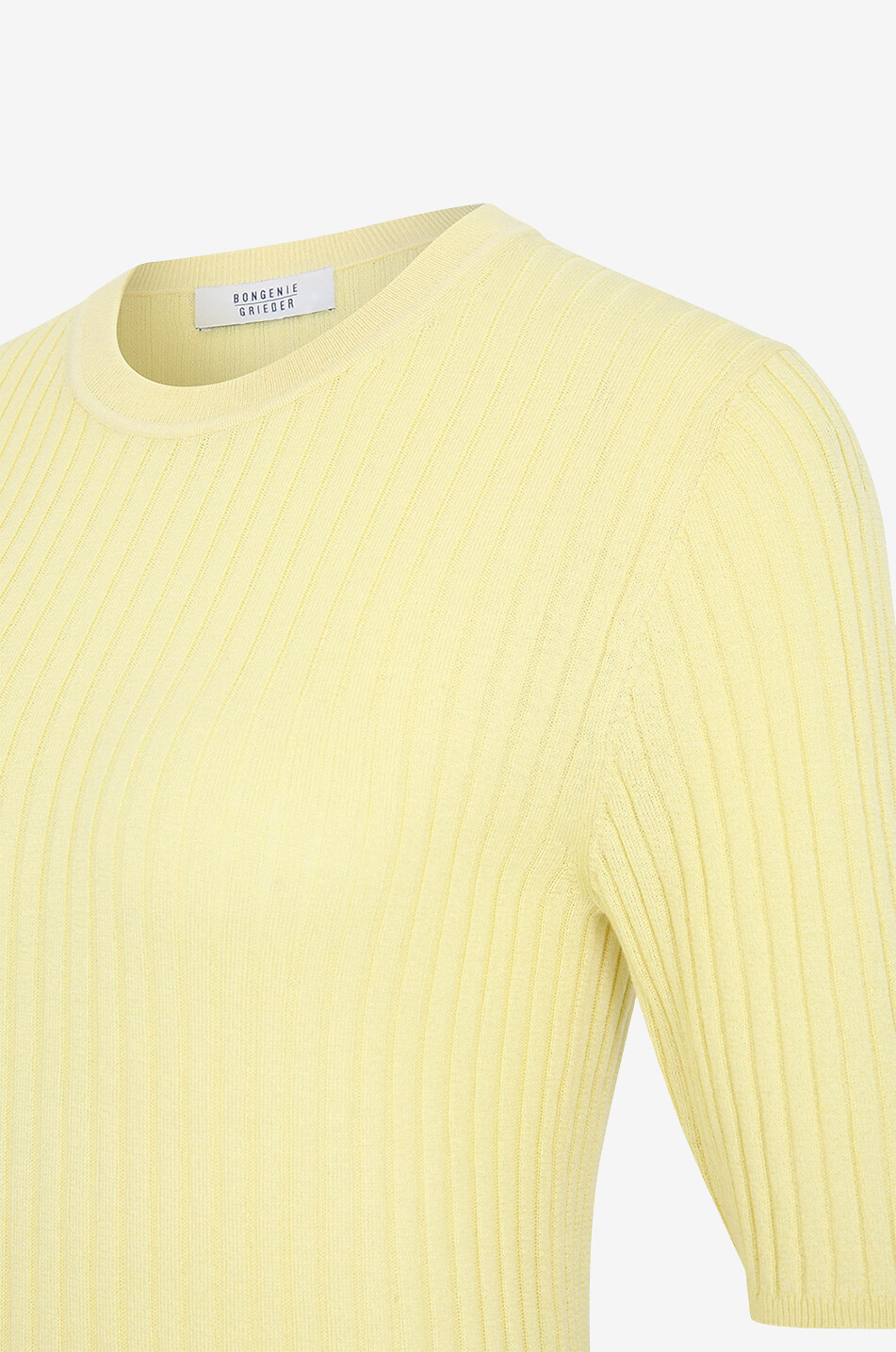 BONGENIE Pull fin côtelé à manches courtes en soie et cachemire Femme JAUNE CLAIR 3