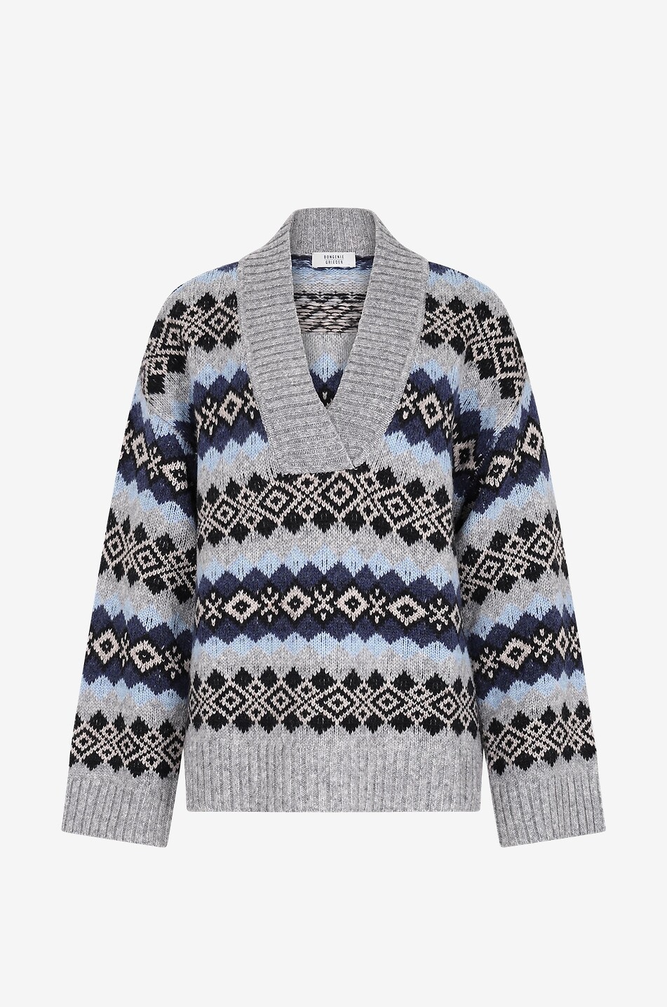 Chunky jacquard jumper with plunging V-neck
