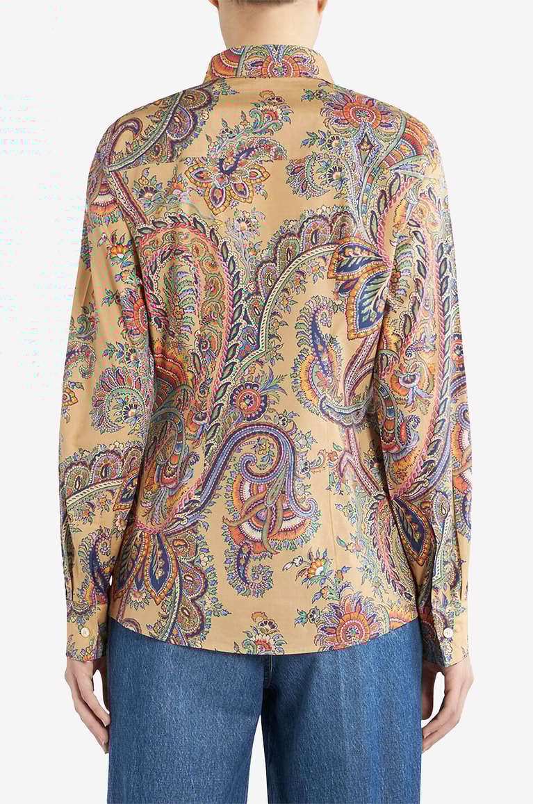 ETRO Paisley printed fitted cotton stretch shirt Women BEIGE 4