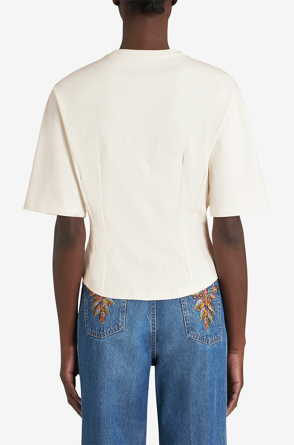 Tailliertes T-Shirt mit Stickerei Flowers & Leaves