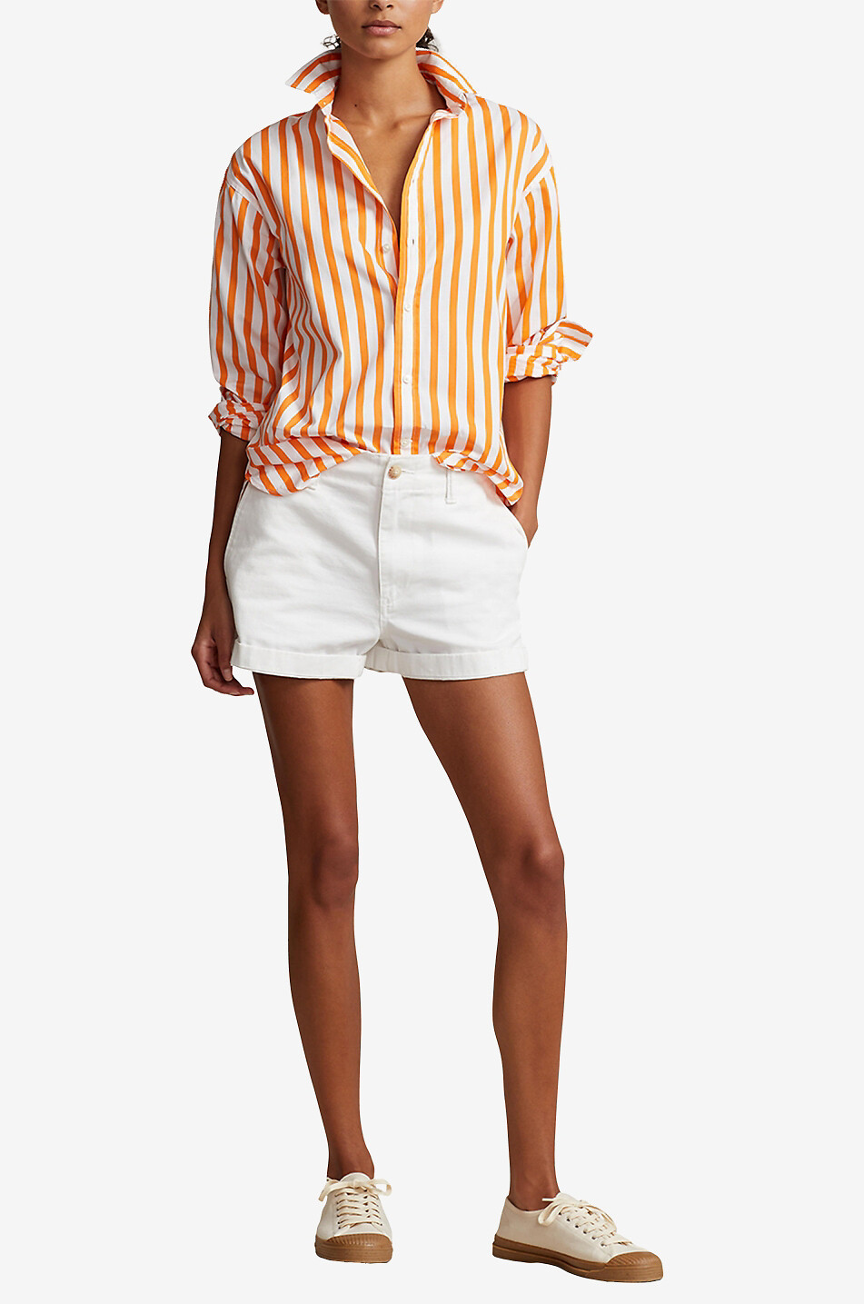 POLO RALPH LAUREN Lässiges Baumwollhemd mit Streifen Damen ORANGE 4