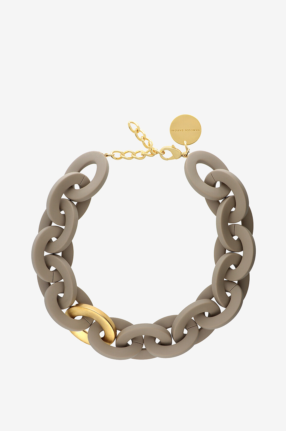 Oval Necklace Short with Gold Matt Light Taupe chunky necklace