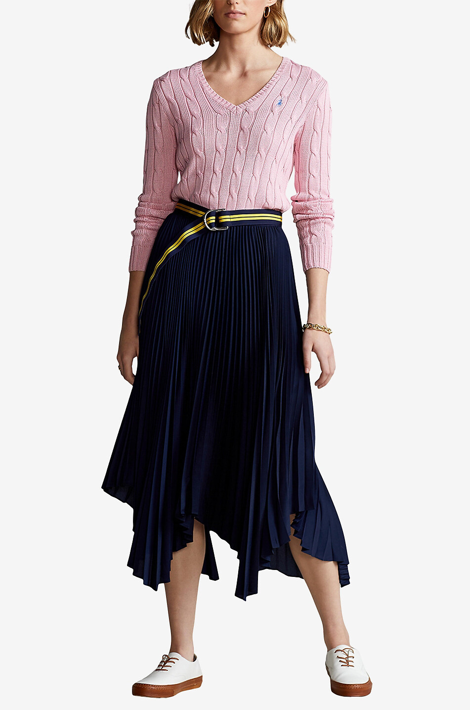 POLO RALPH LAUREN Pull ajusté torsadé à col V en coton Pony Femme ROSE CLAIR 5