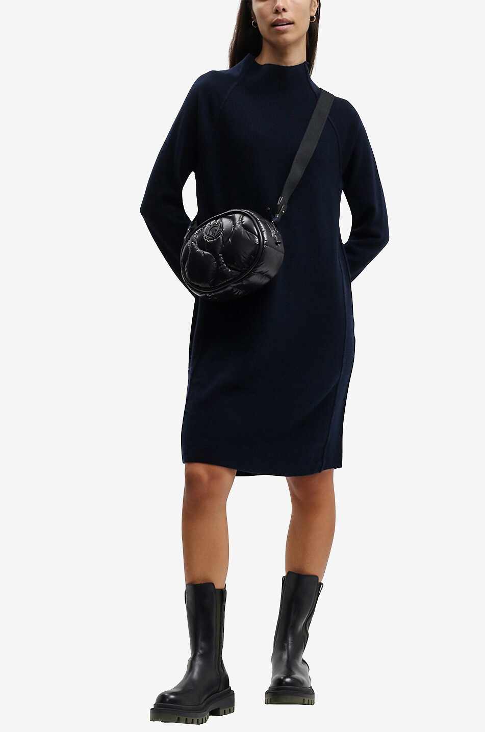 GRAN SASSO Short oversize cashmere knit dress with stand-up collar Women DARK BLUE 6