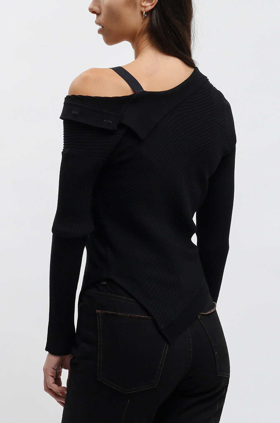 JACQUEMUS La Maille Colin asymmetric fitted cardigan Women BLACK 4