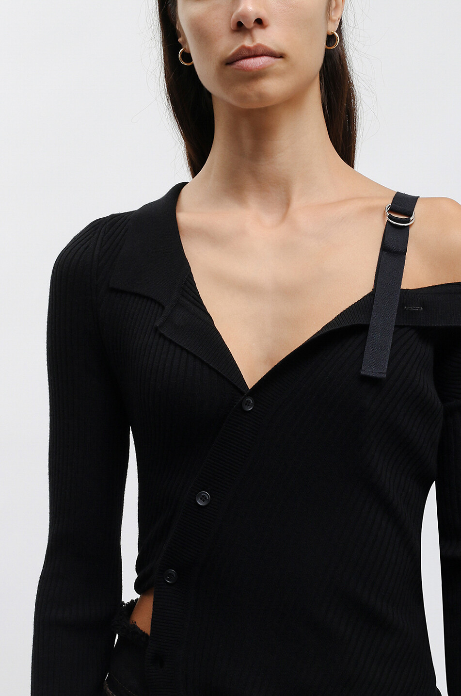 JACQUEMUS La Maille Colin asymmetric fitted cardigan Women BLACK 5