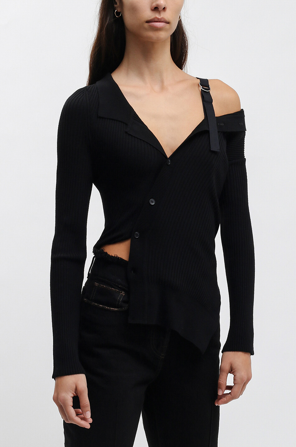 JACQUEMUS La Maille Colin asymmetric fitted cardigan Women BLACK 3