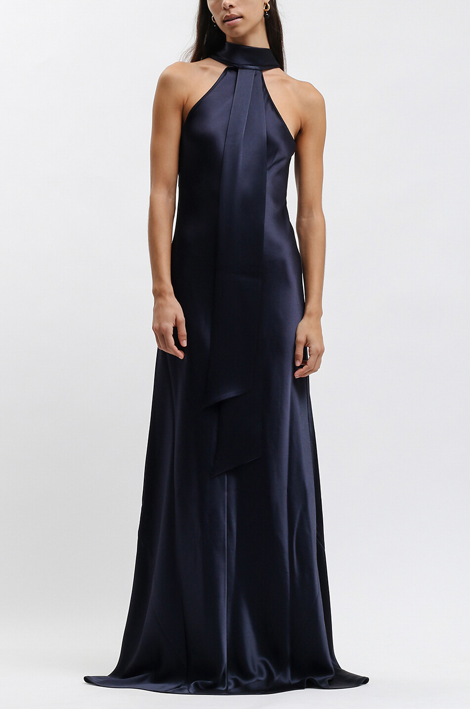 GALVAN LONDON Pandora long satin dress with asymmetric neckline Women DARK BLUE 7