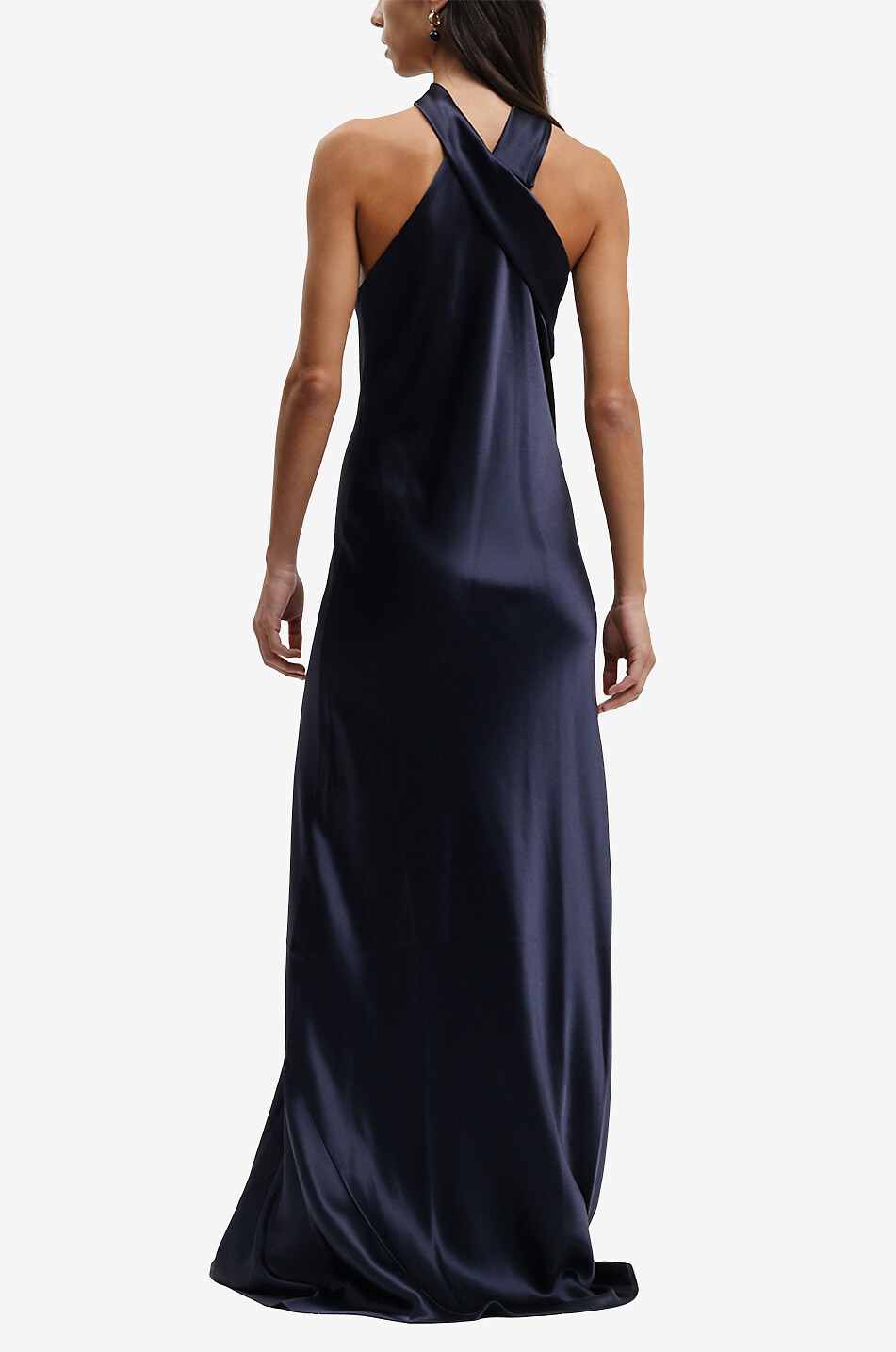 GALVAN LONDON Pandora long satin dress with asymmetric neckline Women DARK BLUE 3