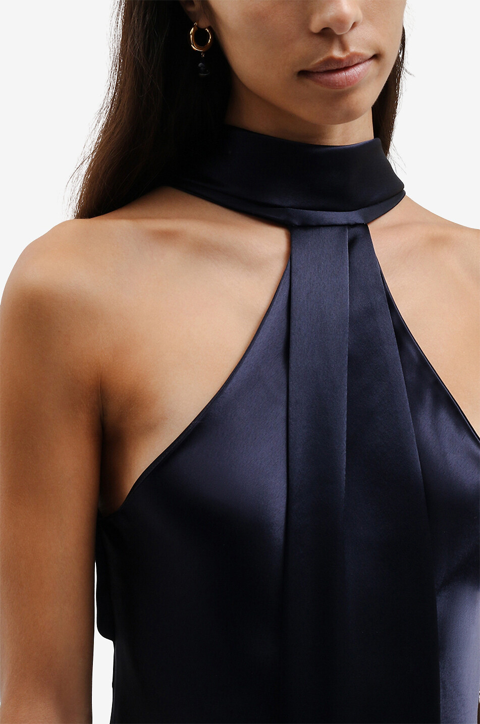GALVAN LONDON Pandora long satin dress with asymmetric neckline Women DARK BLUE 4