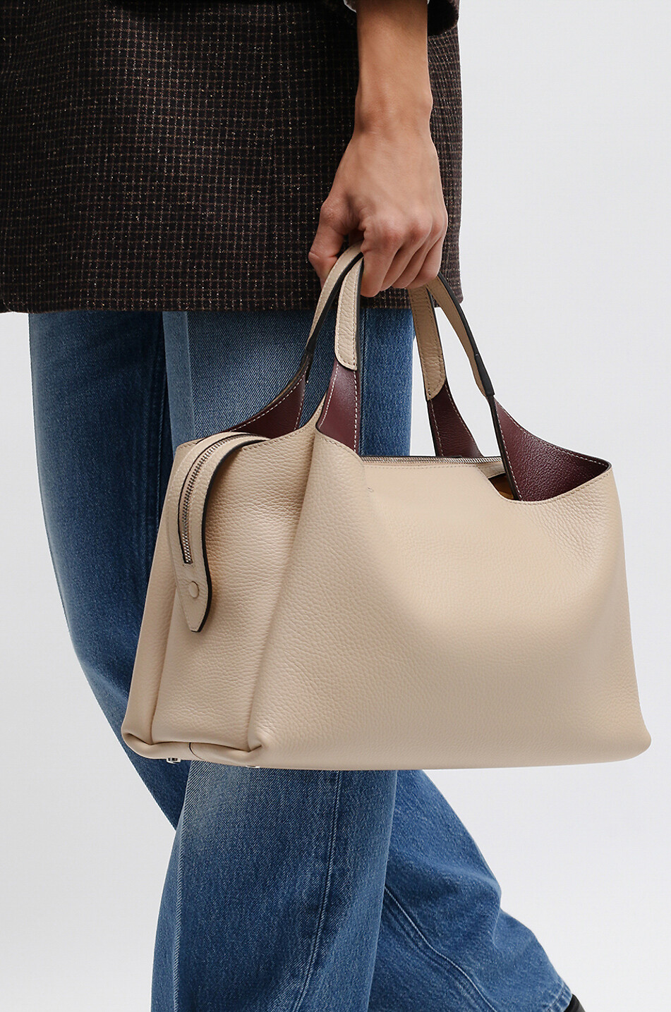 TOD'S Sac à main grainé Bowling Medium Femme Beige clair 3