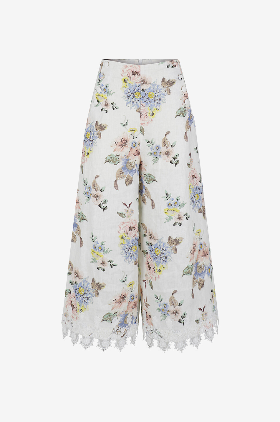 Jupe culotte en lin fleuri et dentelle Applique Culottes ZIMMERMANN Bongenie Outlet