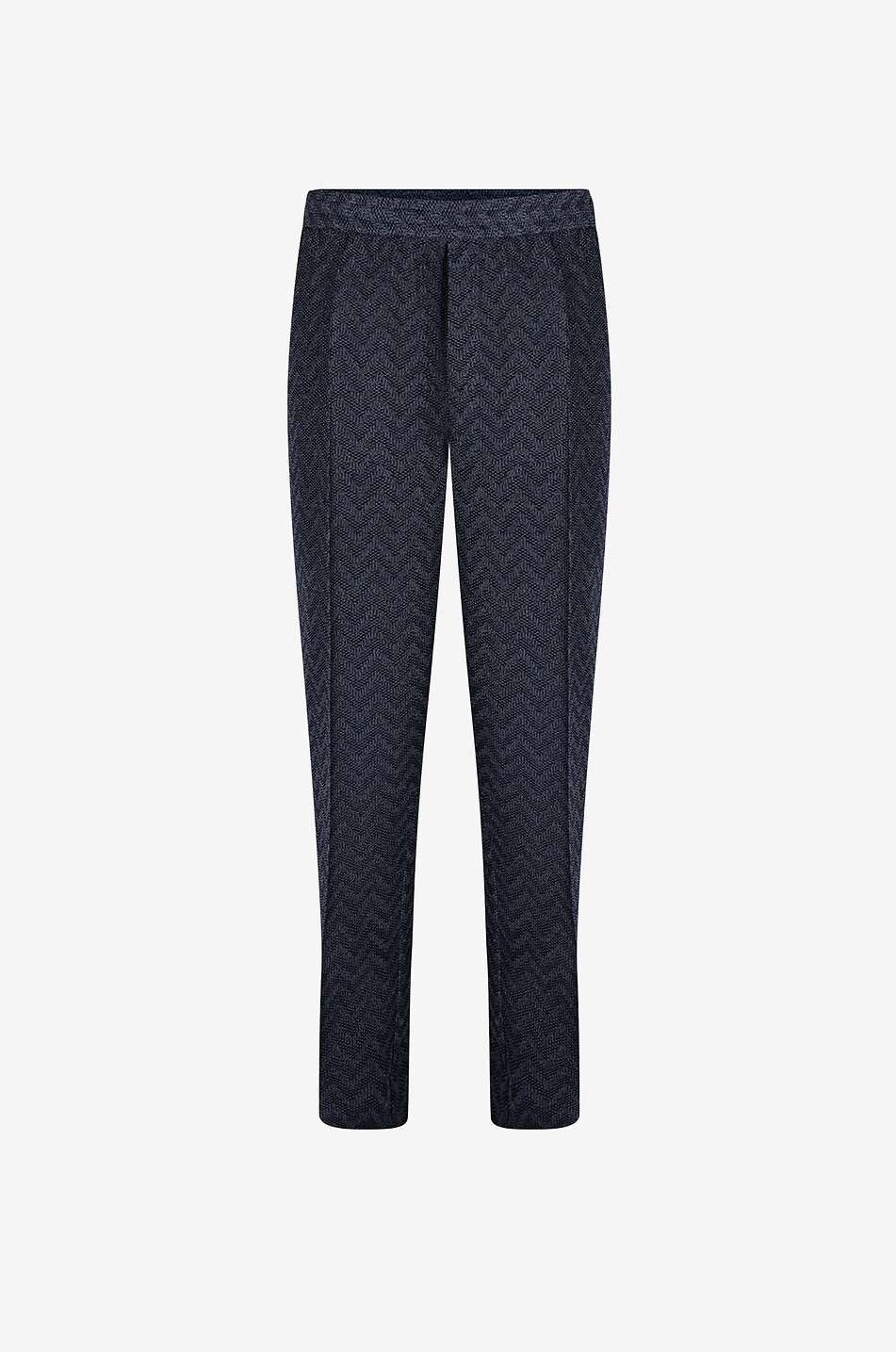 Herringbone patterned jacquard knit straight-leg trousers