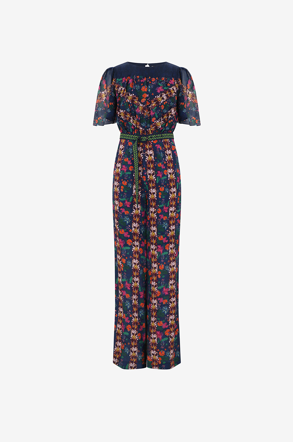 Combinaison en soie fleurie Nara Flori Stripe