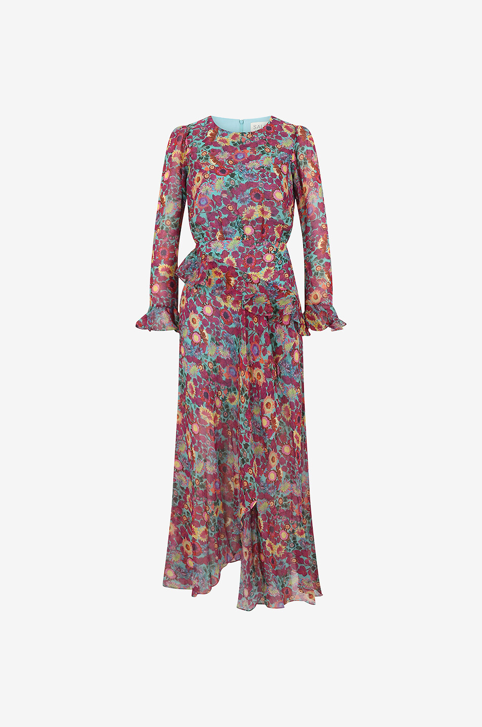 Jolene Prairie Sky long asymmetric silk dress