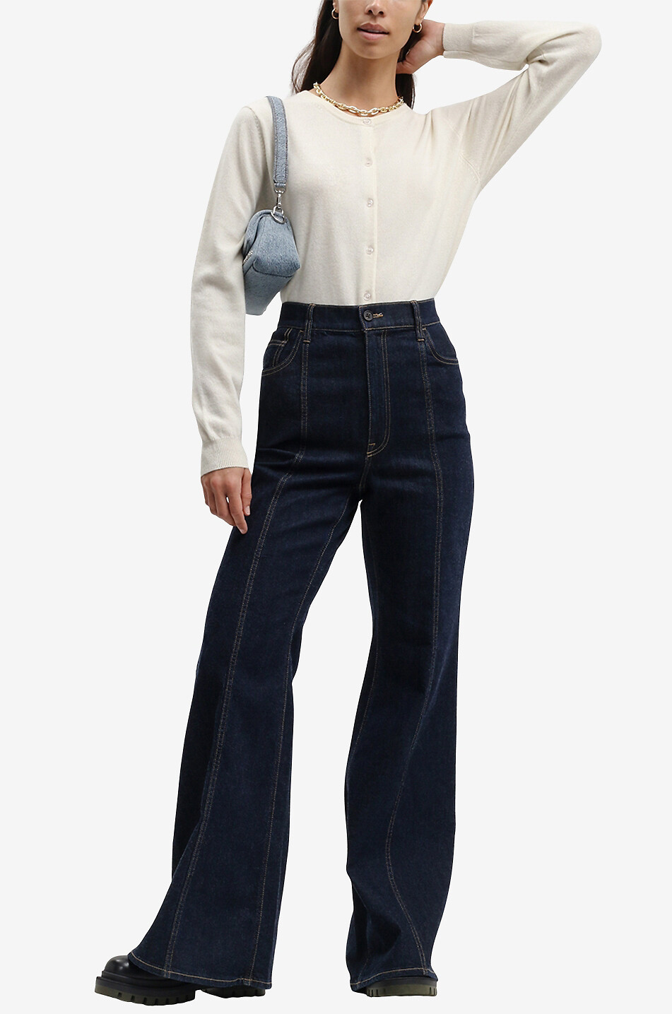BONGENIE Feinstrick-Cardigan aus Kaschmir mit Rundhals Damen CREMEFARBEN 5