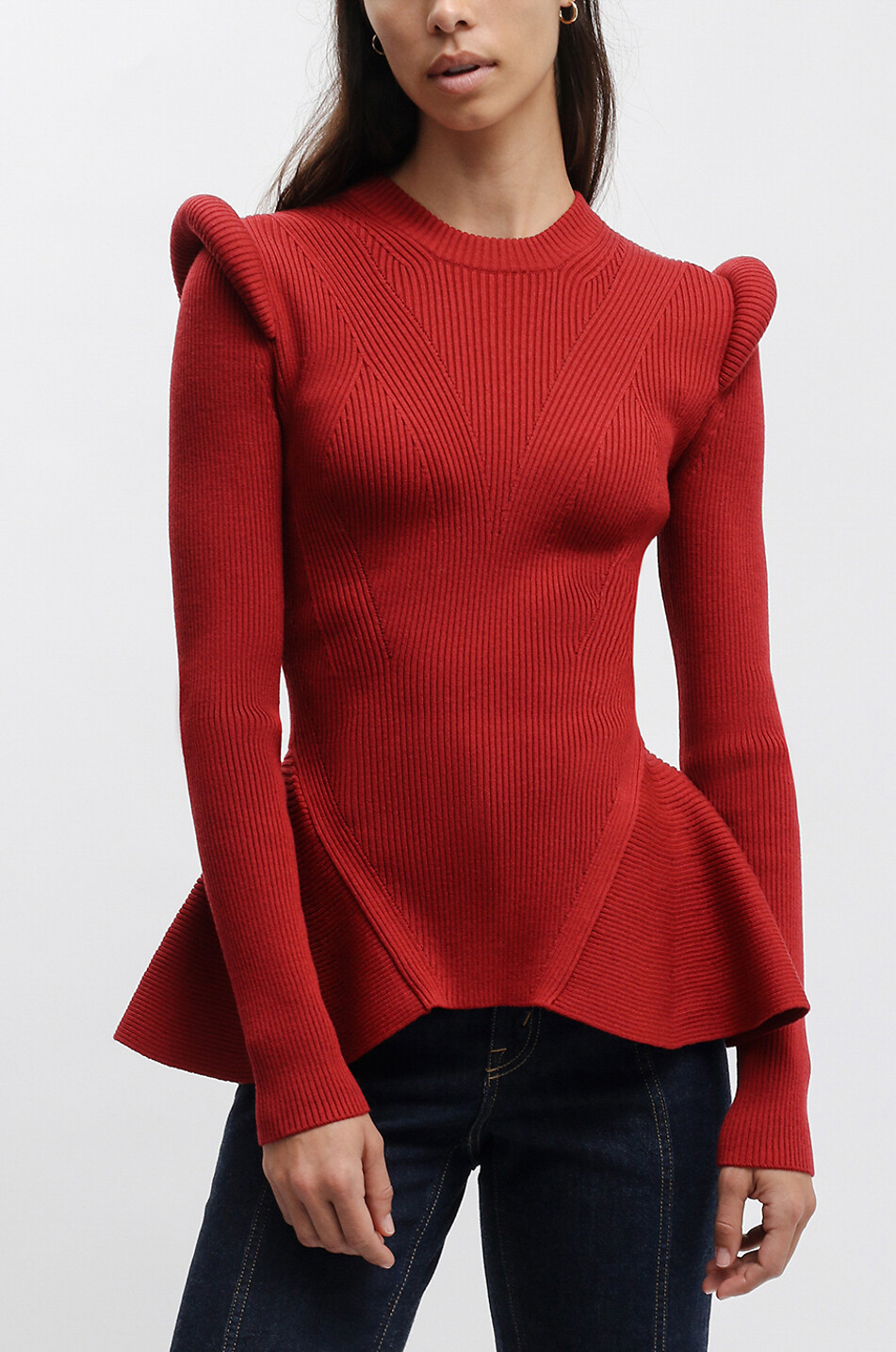 Kickback rib-knit peplum sheath jumper - ALEXANDER McQUEEN - Bongénie Outlet