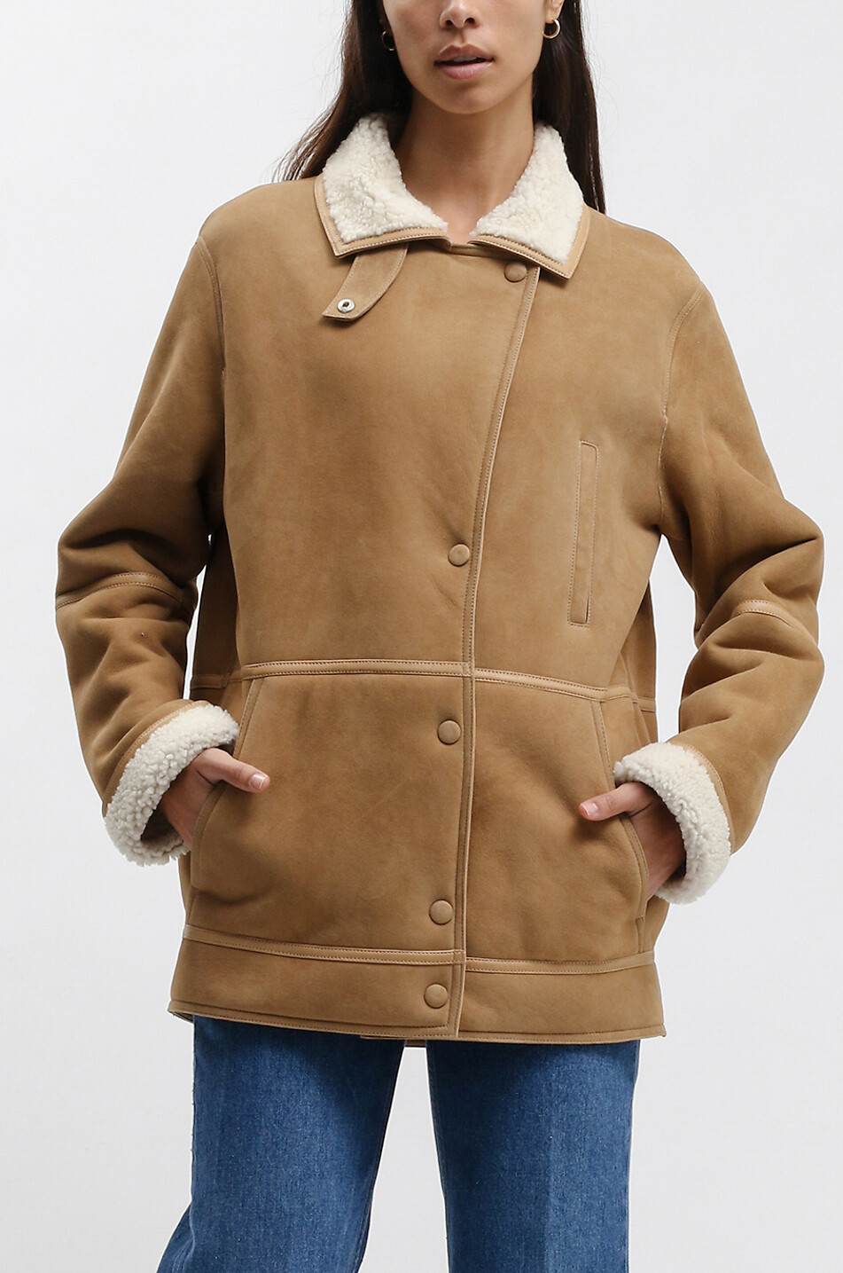 Bomber en daim et cuir doublé de peau lainée Merinos Gonfio