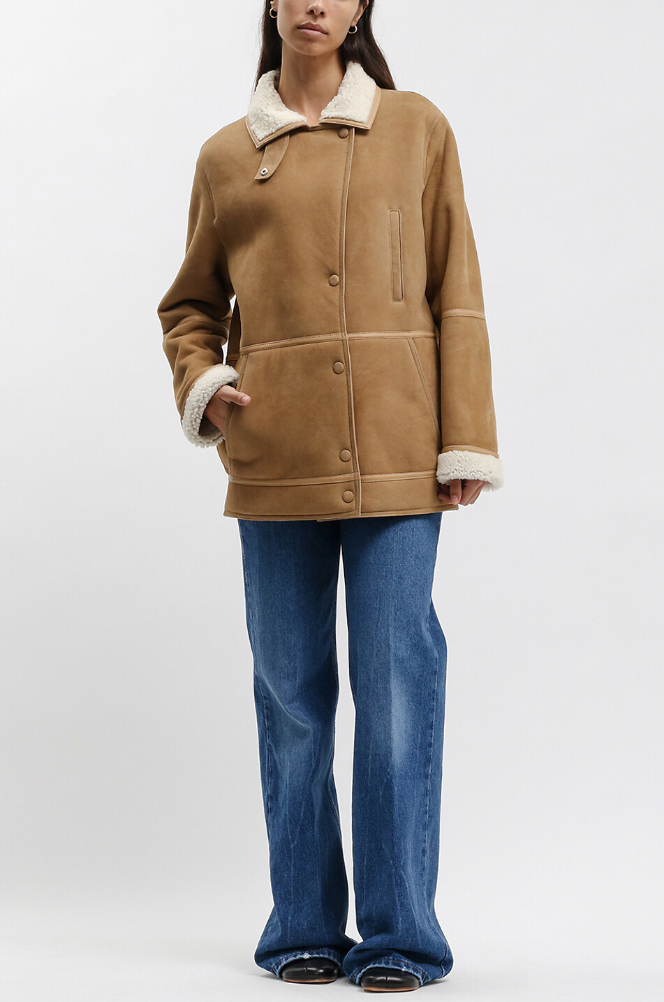Bomber en daim et cuir doublé de peau lainée Merinos Gonfio