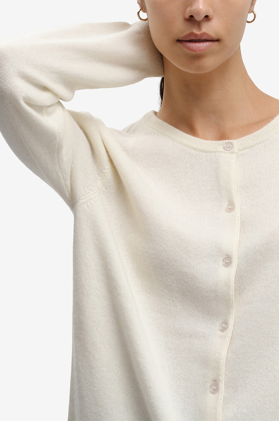 BONGENIE Feinstrick-Cardigan aus Kaschmir mit Rundhals Damen CREMEFARBEN 4