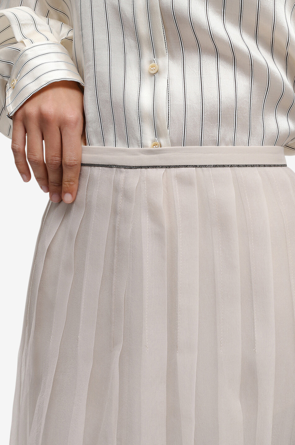 BRUNELLO CUCINELLI Jupe plissée longue en mousseline de soie Femme Beige clair 5