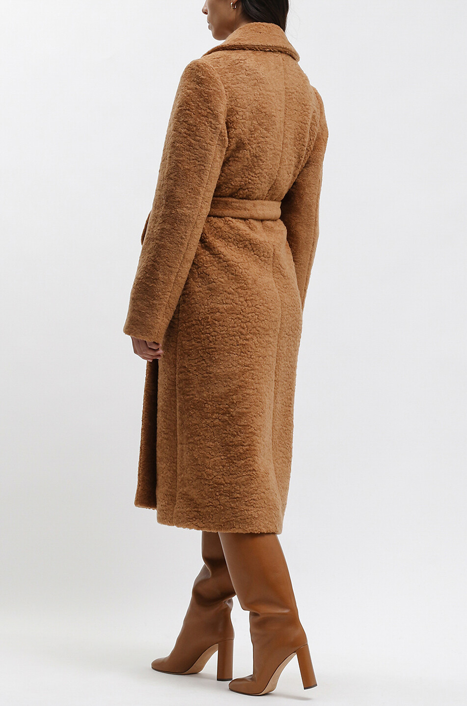 LEO ZURICH Zweireihiger Mantel in Shearling-Optik mit Gürtel Damen KAMELFARBEN 4