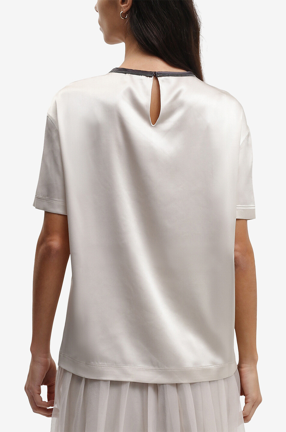 BRUNELLO CUCINELLI Shiny round-neck satin T-shirt Women Light beige 4