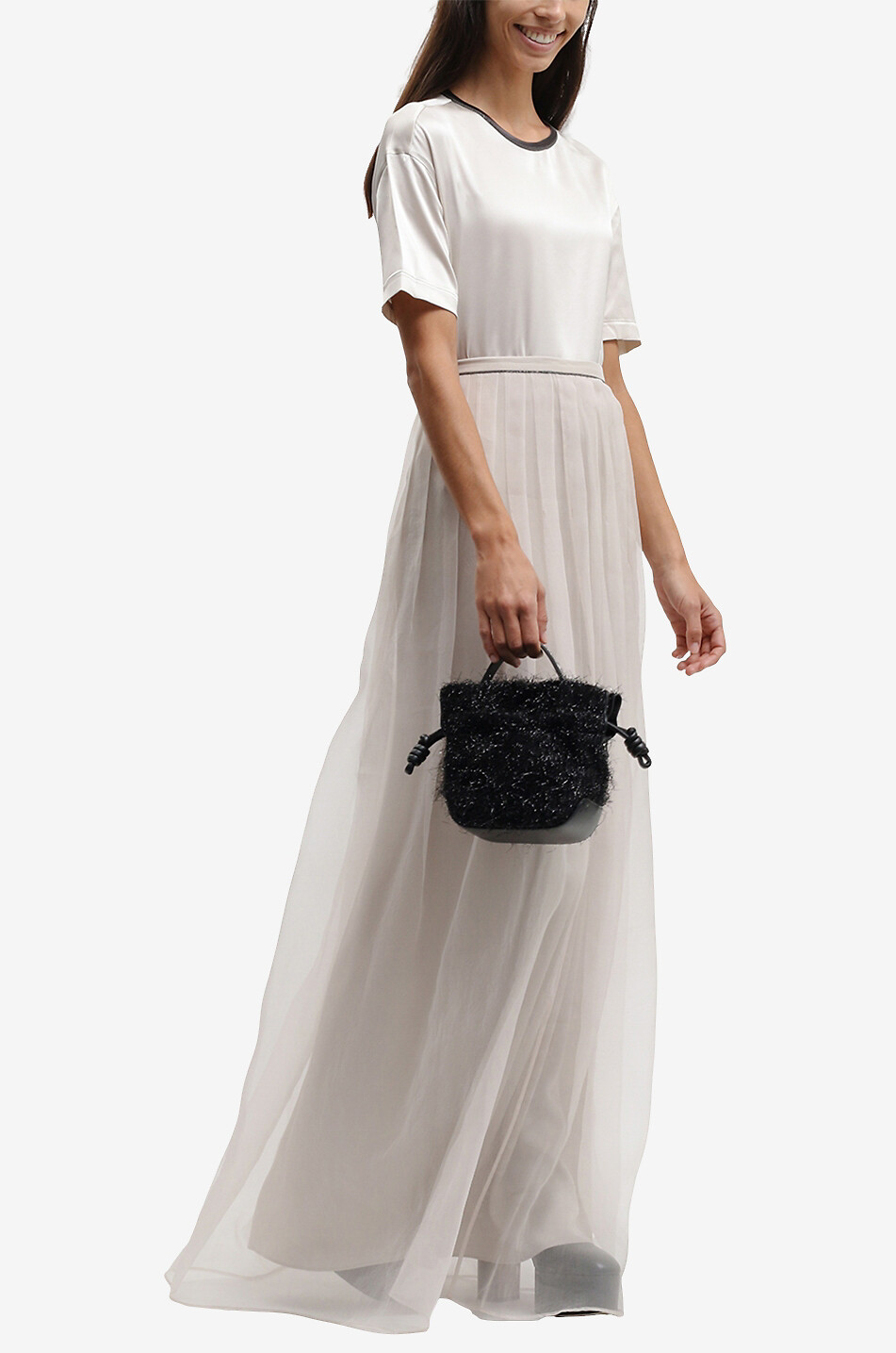 T-shirt en satin à col rond Shiny