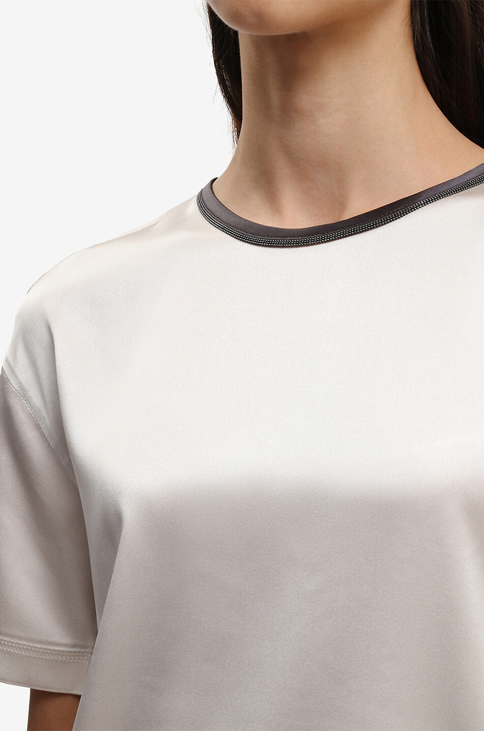 BRUNELLO CUCINELLI Shiny round-neck satin T-shirt Women Light beige 5