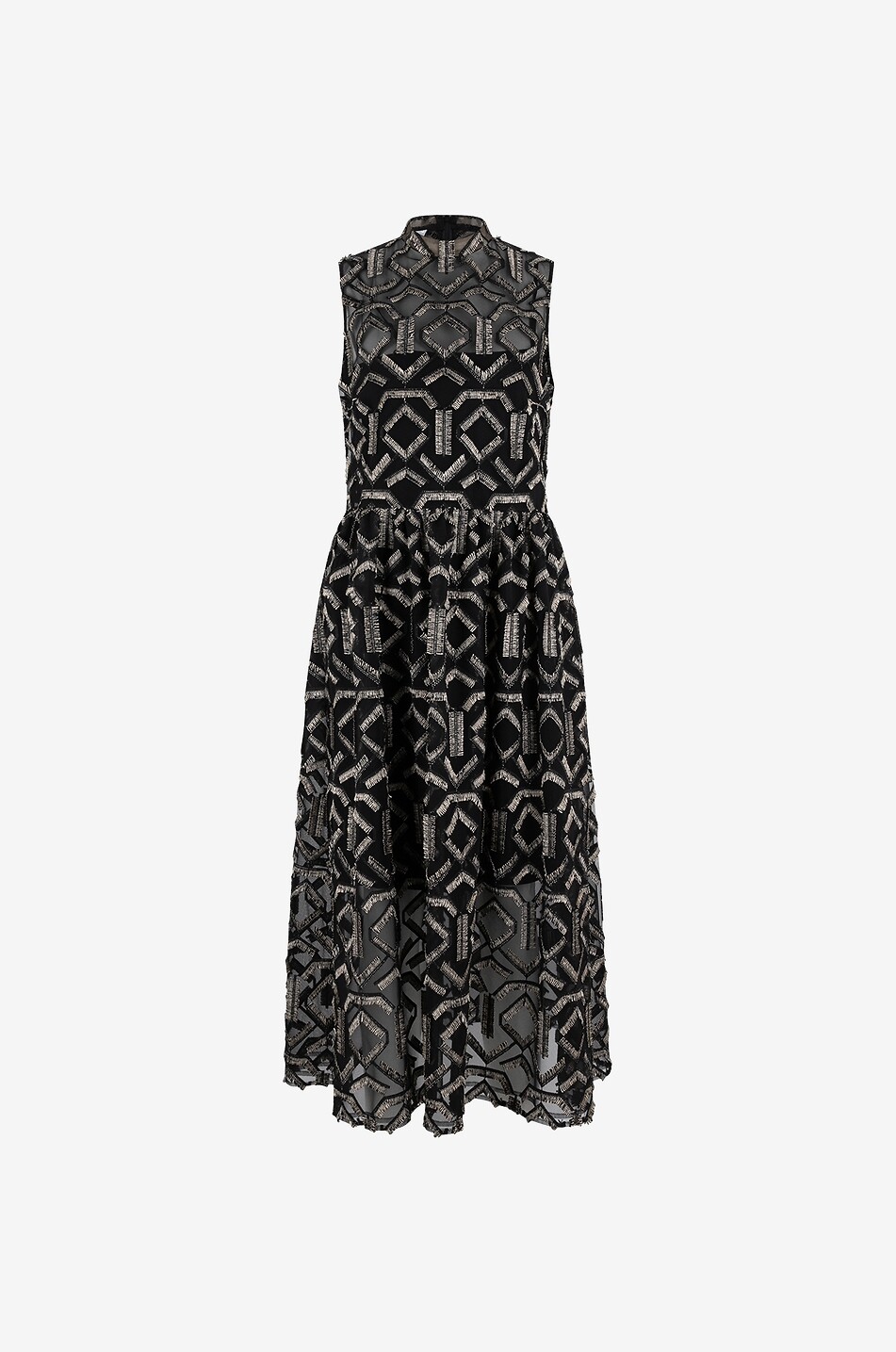 Robe de soirée midi à broderies franges dorées