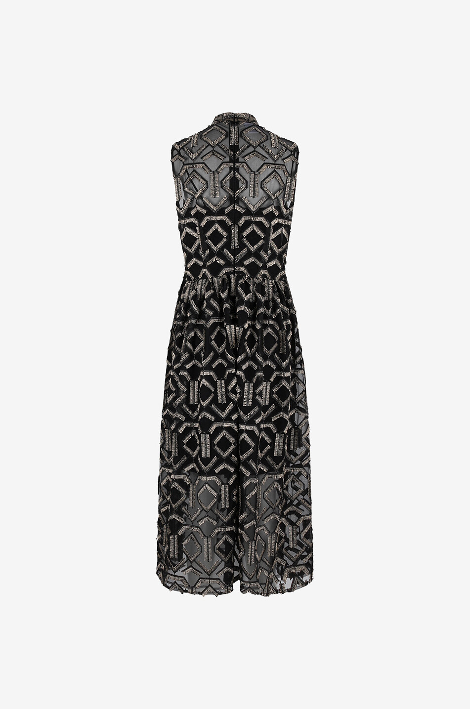 Robe de soirée midi à broderies franges dorées