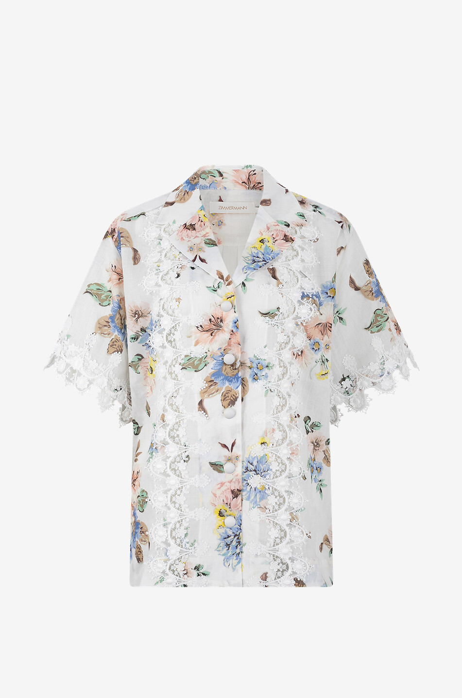 Chemise oversize en lin fleuri et dentelle Applique