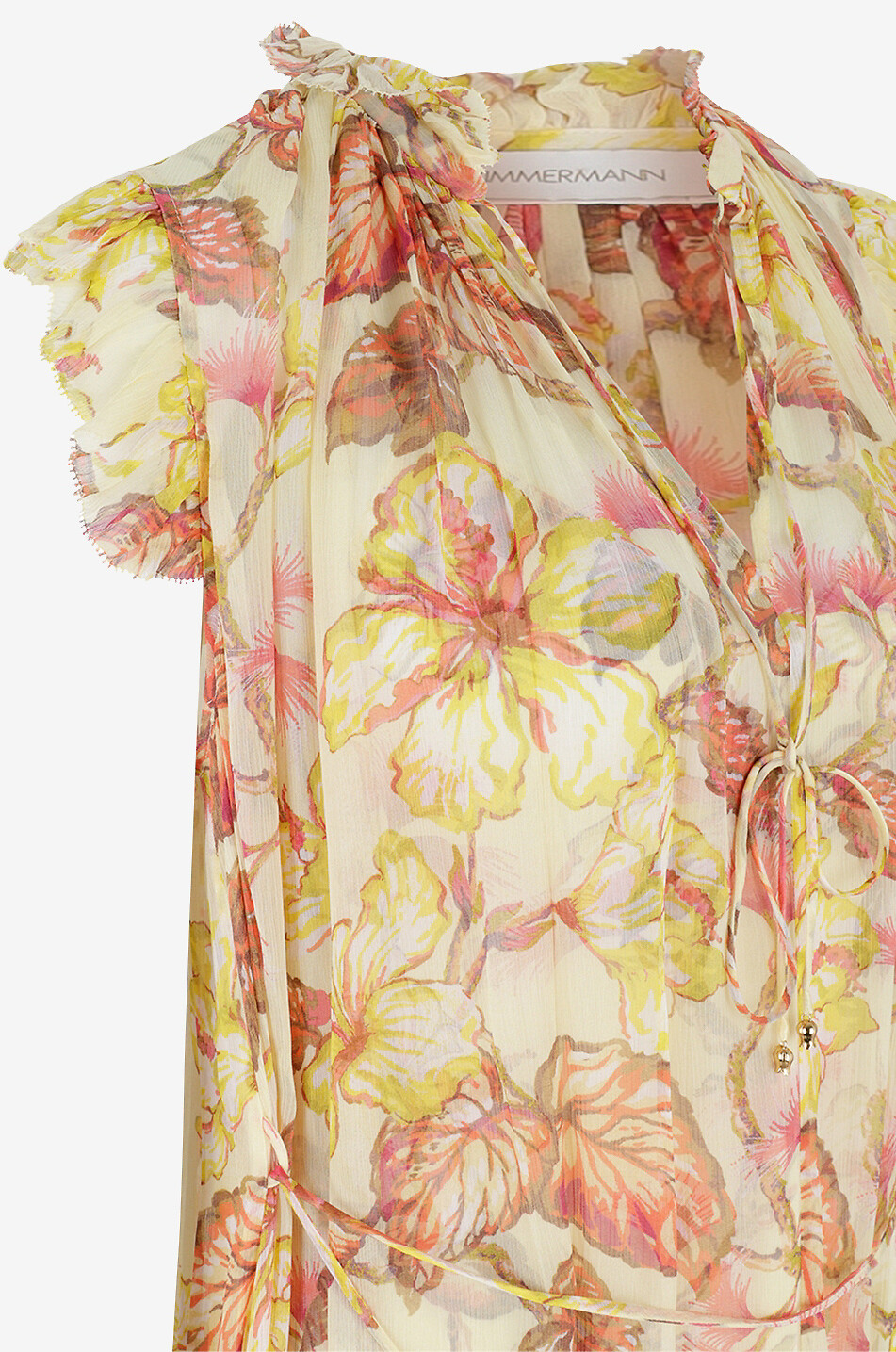 ZIMMERMANN Robe midi sans manches en georgette fleuri Matchmaker Flutter Femme JAUNE 3