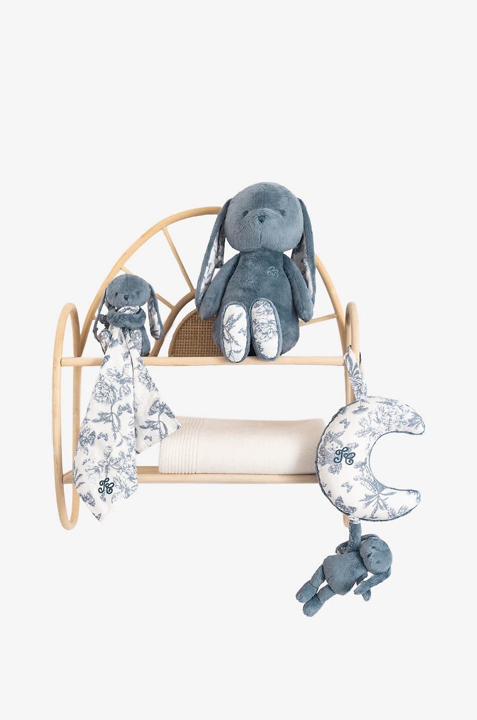 TARTINE ET CHOCOLAT Peluche orné de Toile de Jouy Augustin Le Lapin Bébé BLEU 2