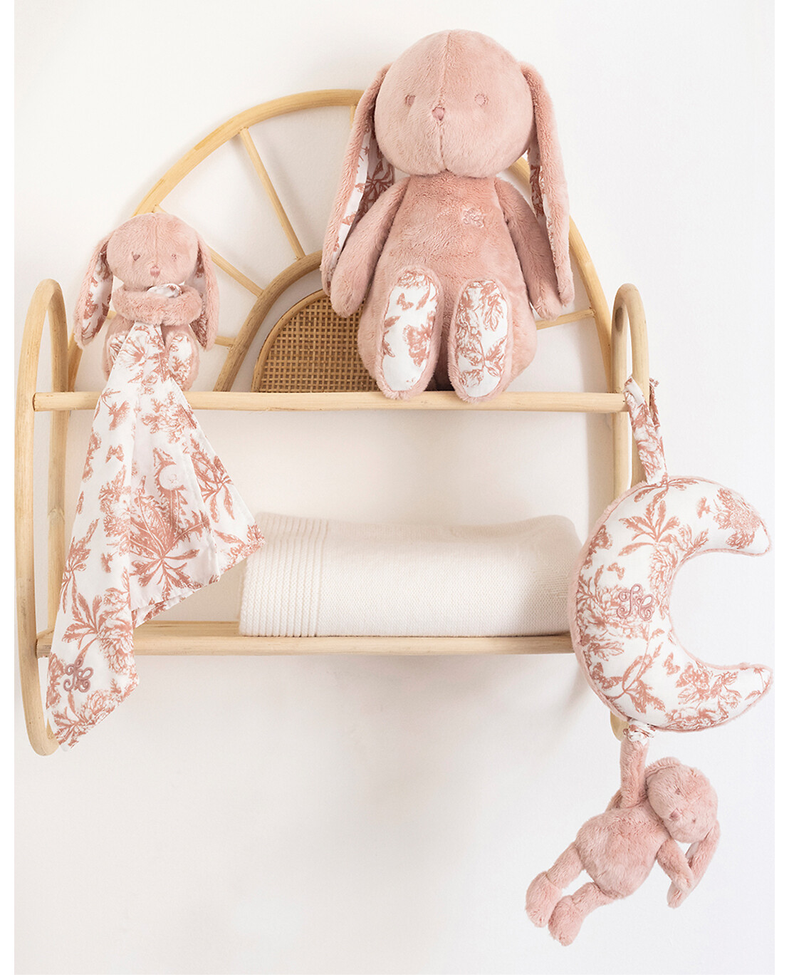 TARTINE ET CHOCOLAT Augustin Le Lapin soft toy with Toile de Jouy Details Baby PINK 2