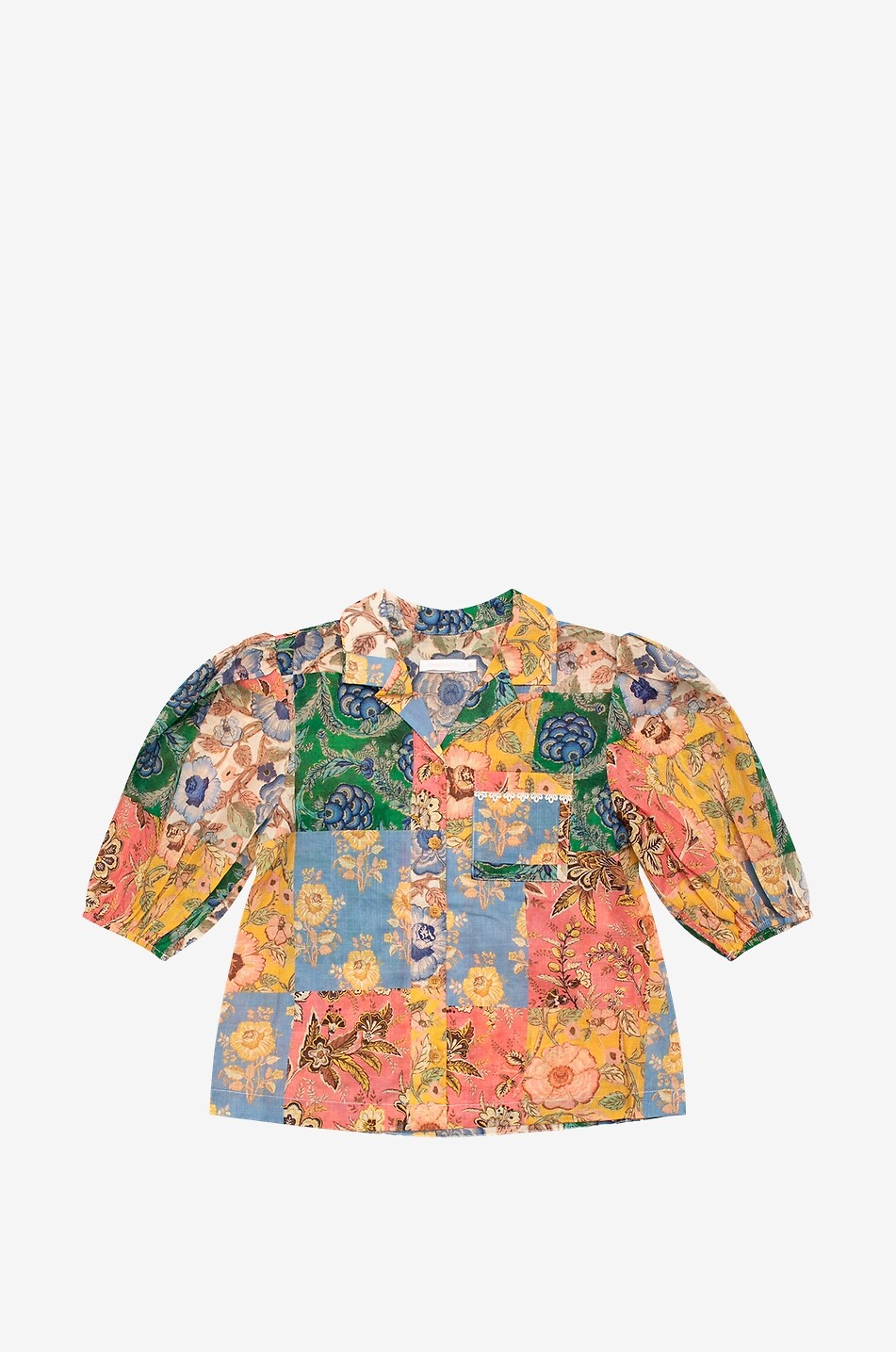 Junie Puff Sleeve girl's patchwork printed shirt