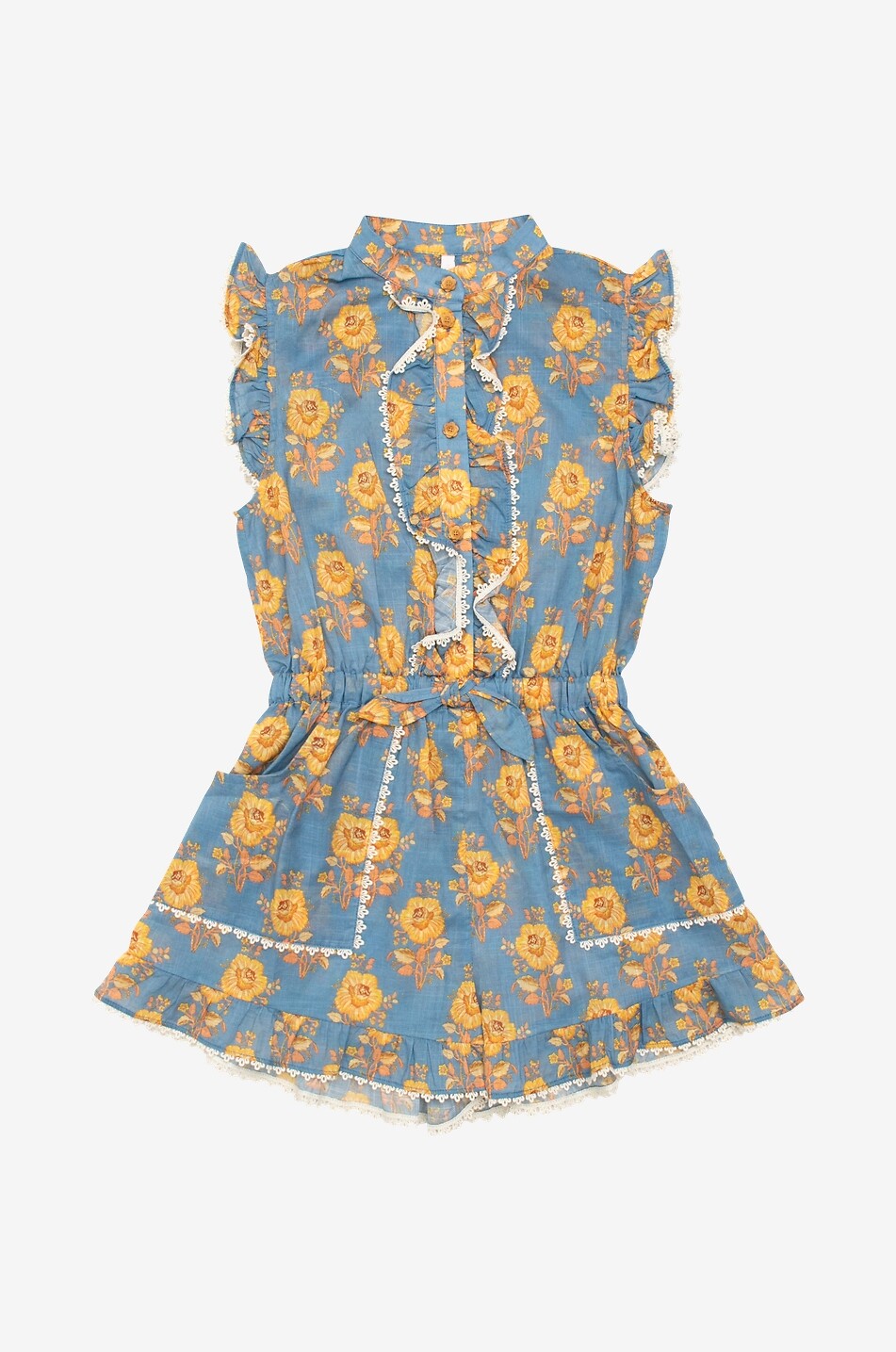 Gelbümter Mädchen-Kurz-Overall aus Baumwolle Junie Frill