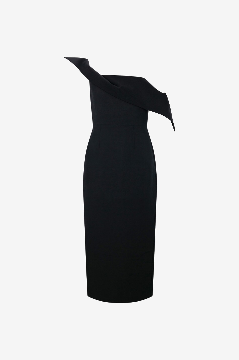 Schulterfreies Midikleid aus Wolle und Seide