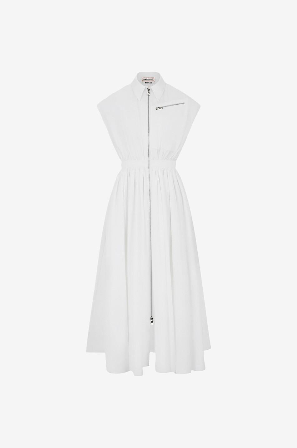 ALEXANDER McQUEEN Robe zippée midi en popeline Dropped Shoulder Femme BLANC 1