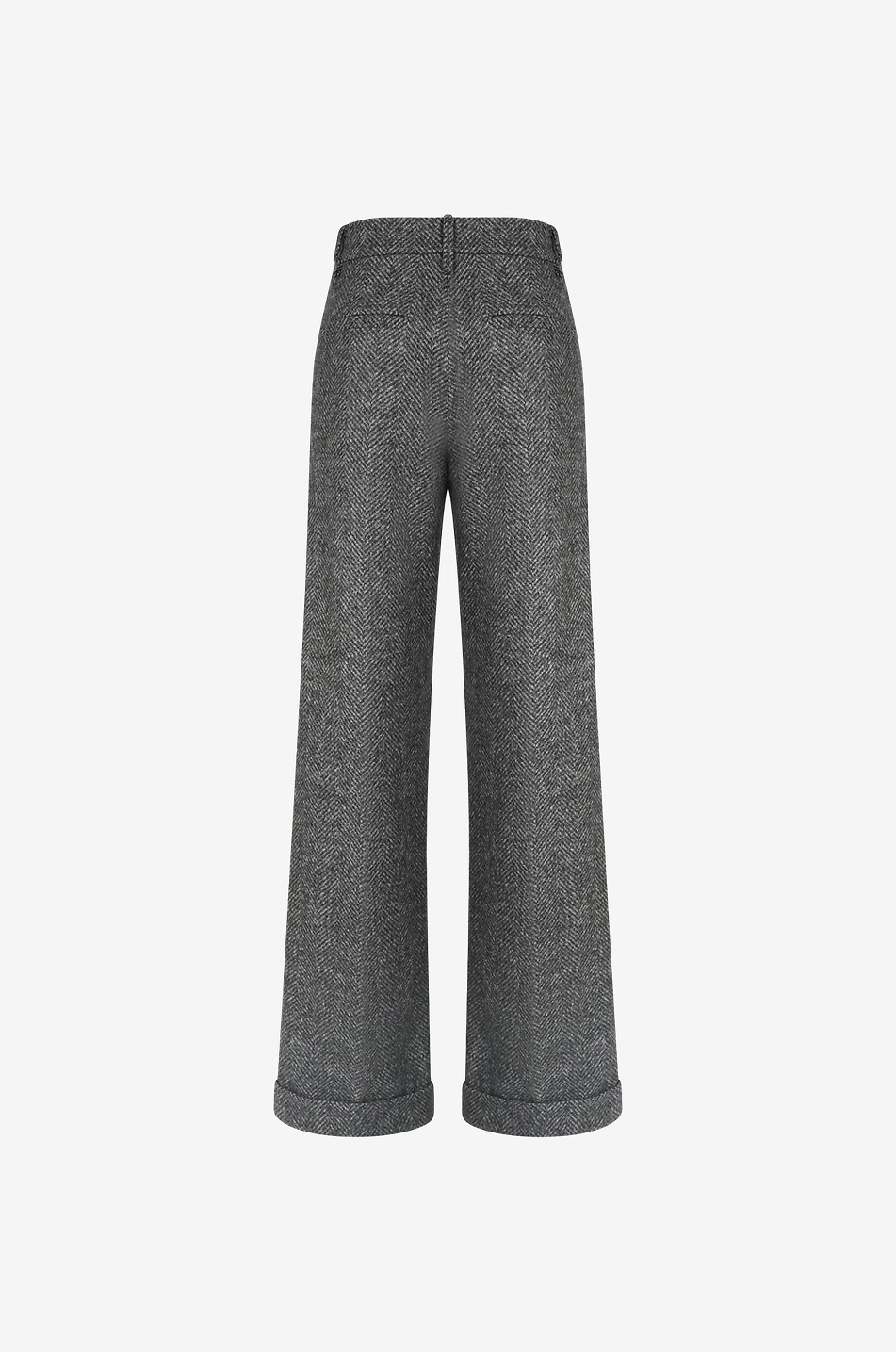 BRUNELLO CUCINELLI Pantalon à chevrons en laine et alpaga Loose Flared Monile Femme GRIS FONCÉ 2