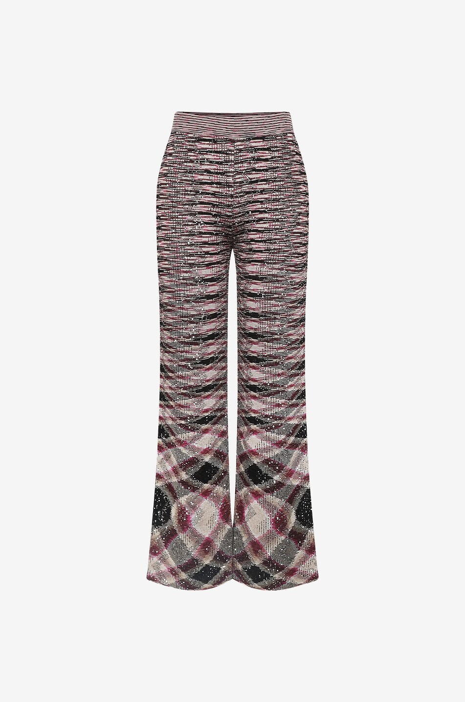 Sequin embroidered patterned wide-leg knit trousers