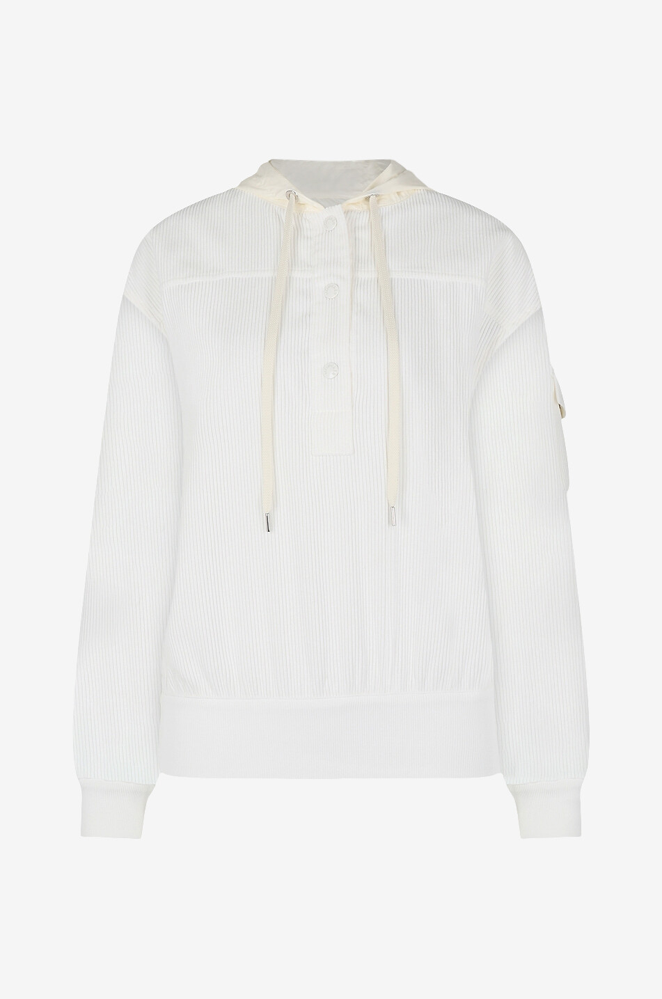MONCLER Sweat-shirt à capuche en velours côtelé et nylon Femme BLANC 1