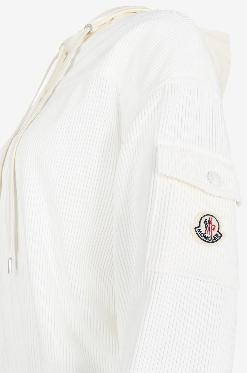 MONCLER Sweat-shirt à capuche en velours côtelé et nylon Femme BLANC 3