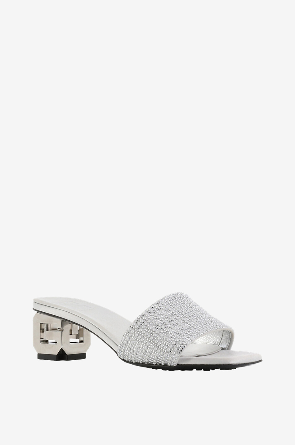 GIVENCHY Mules à talon en satin 4G Heel 45 Femme ARGENT 1