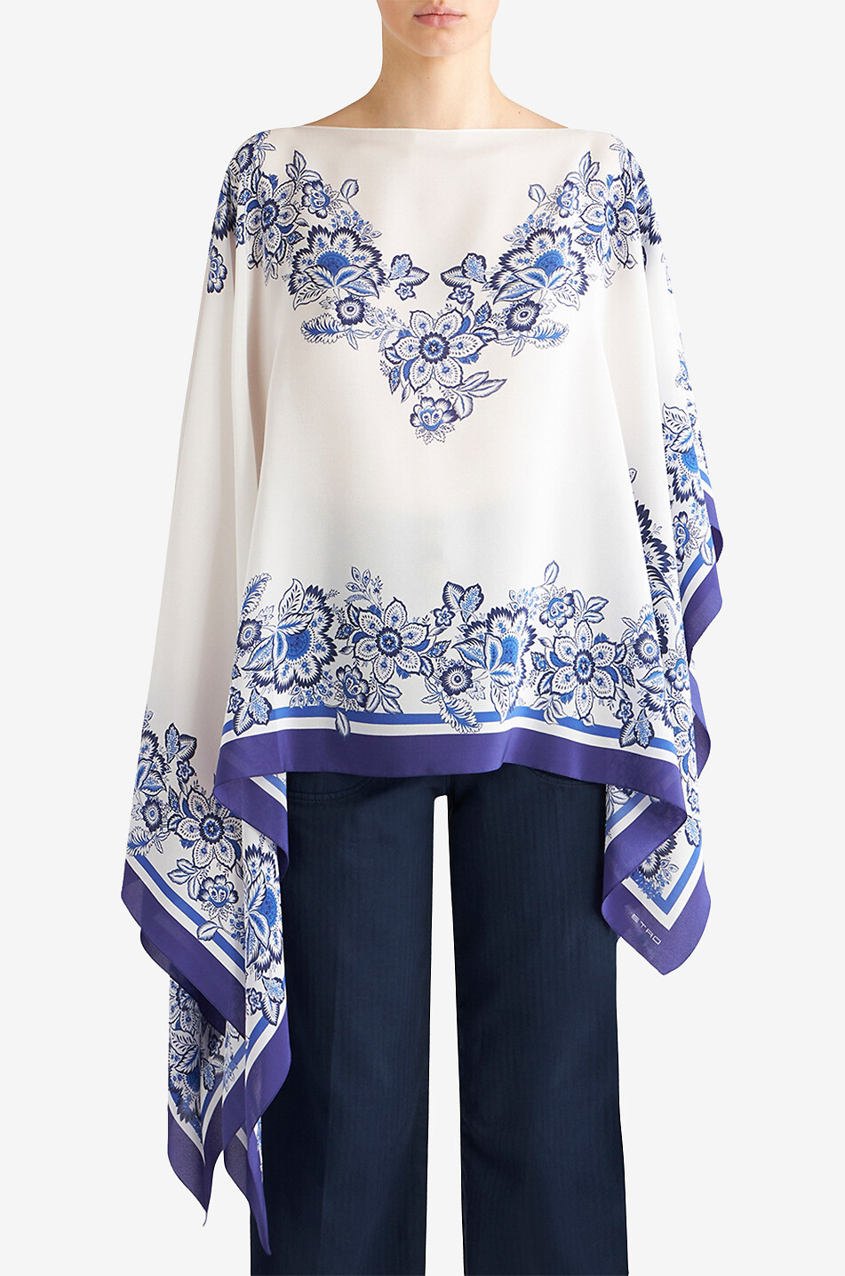 ポンチョ・ケープ ETRO Blue Cape with All-Over Paisley Print in Silk Woman ETRO paisley-jacquard Cape | Blue | FARFETCH