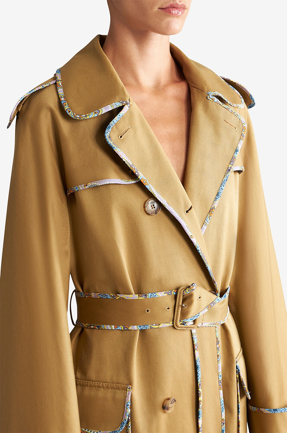 Trench en gabardine à passepoils Paisley Medaillons