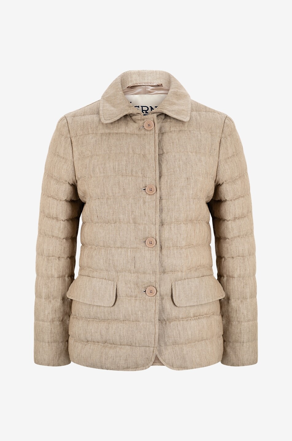 Lightweight cinched linen down jacket
