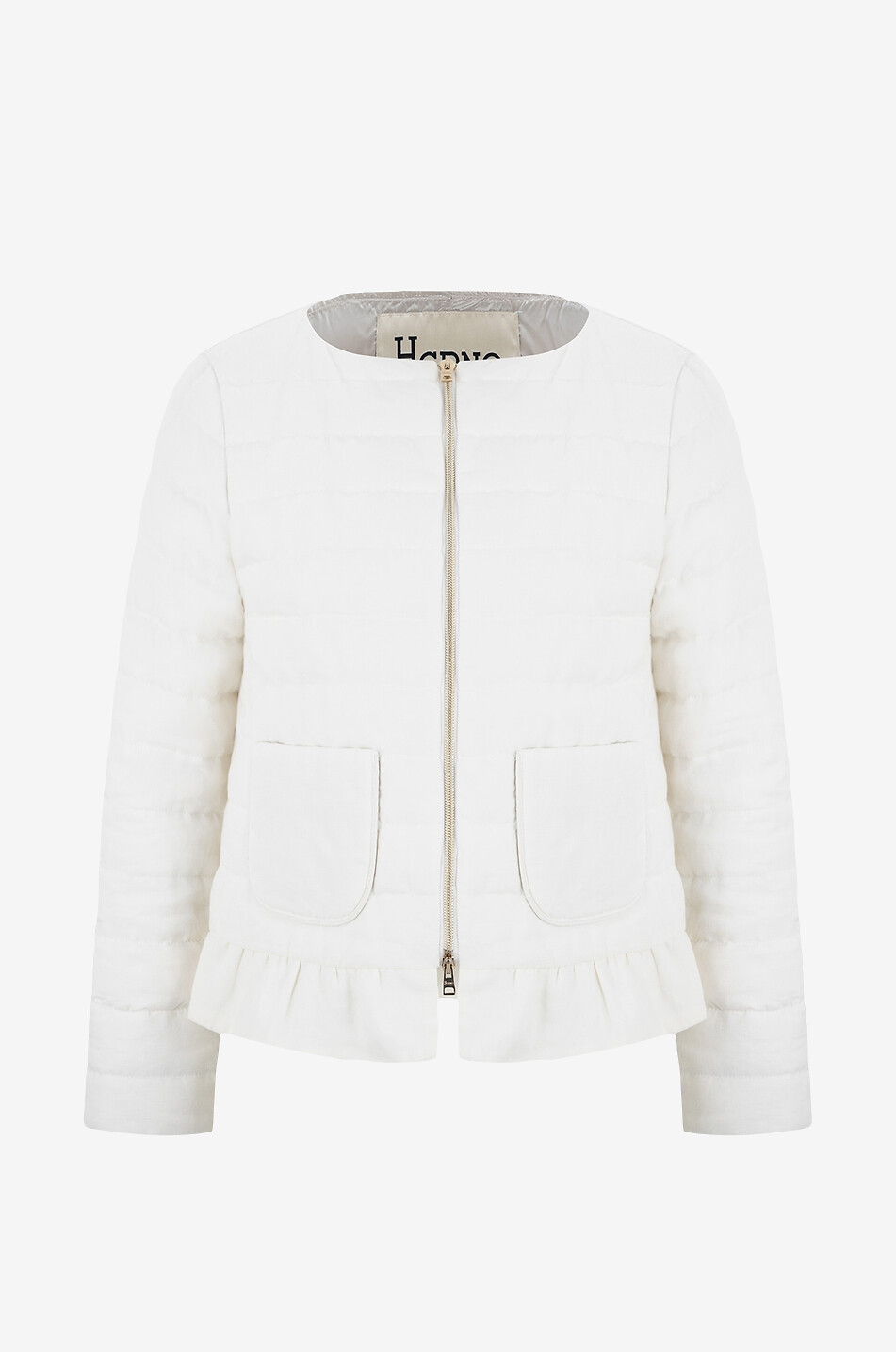 HERNO Ruffle hem quilted linen jacket Women WHITE 1