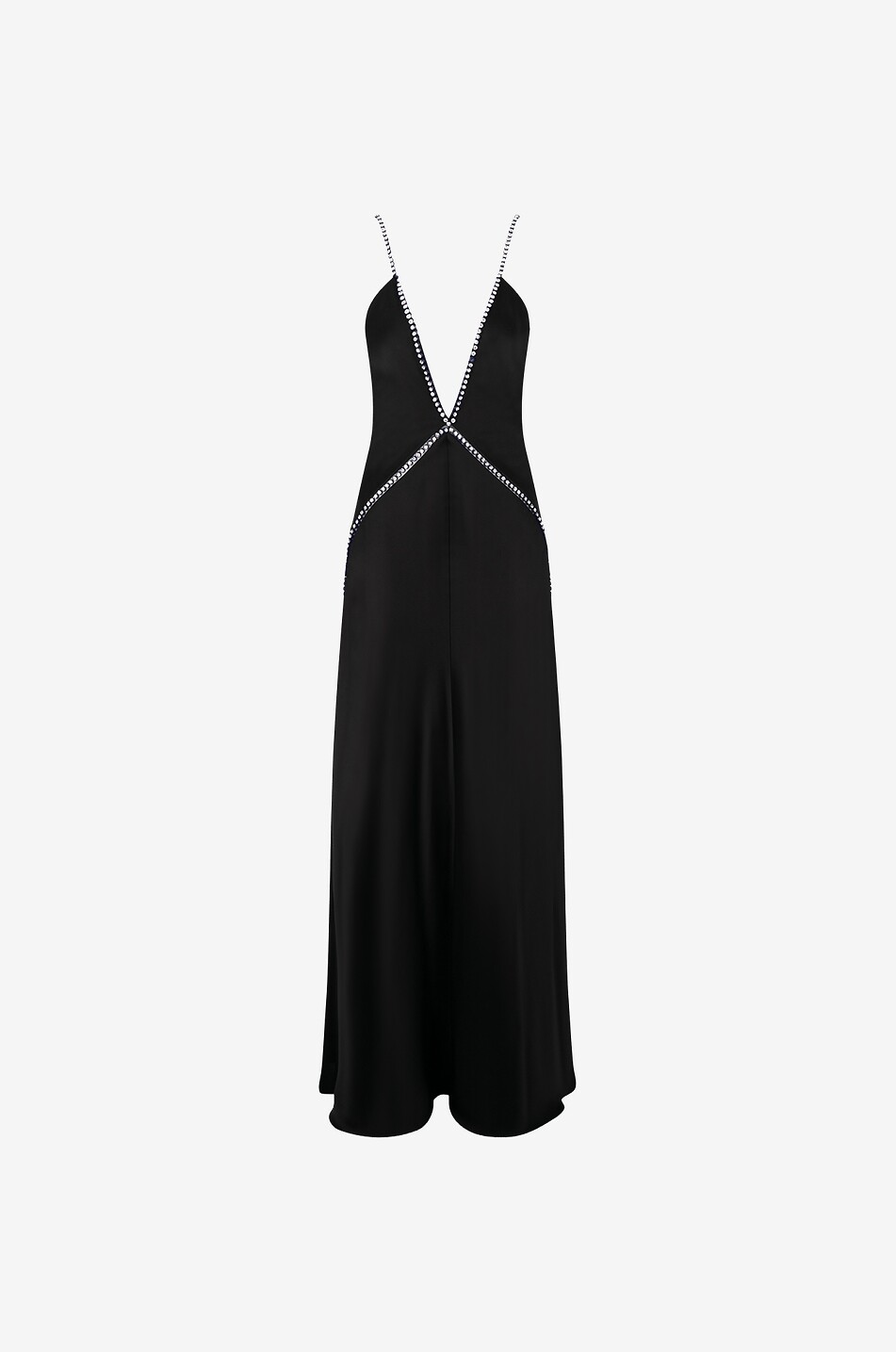 Robe à bretelles en satin embellie de cristaux