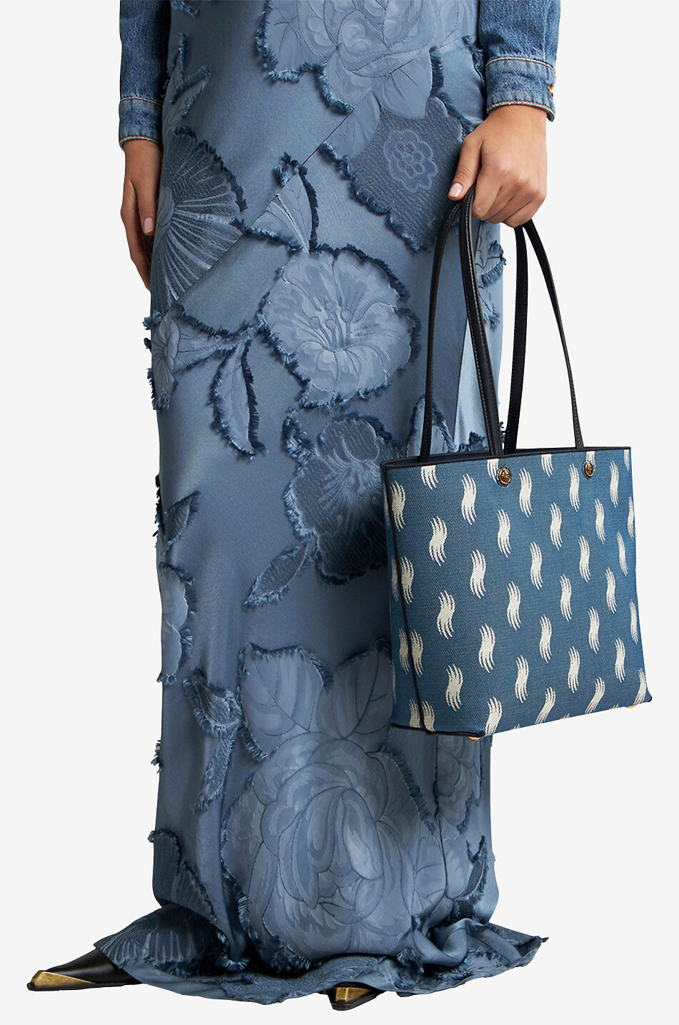 Sac cabas en jacquard et cuir Medium